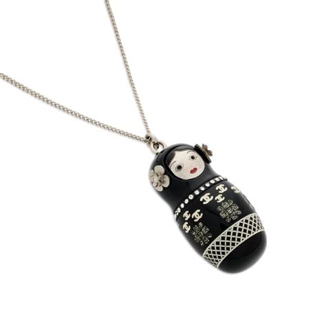 Chanel Silver Metal, Black Resin, Strass Matryoshka Russian Doll 